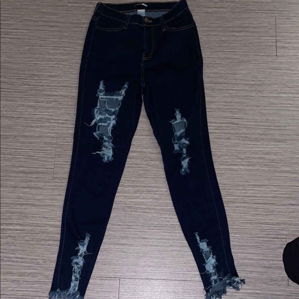 Fashion Nova Black Skinny Jeans with Frayed Hem